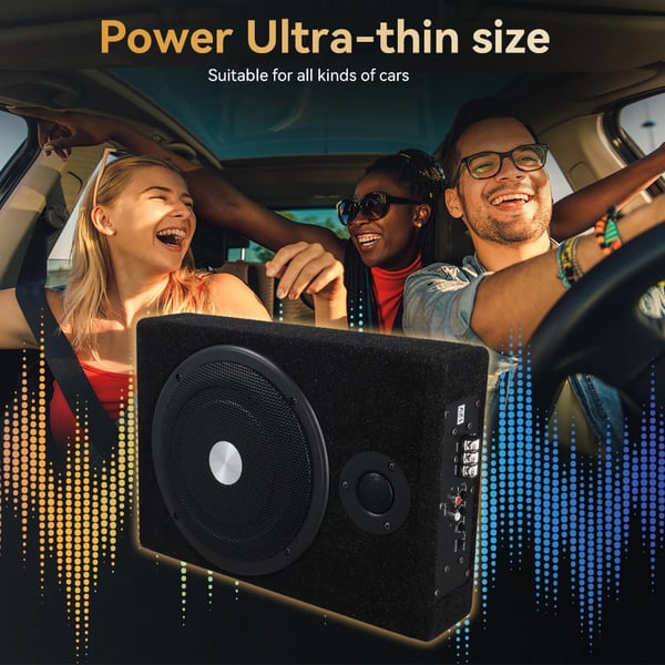 Subwoofer, Designad för under sätet, Hög effekt, 8\"