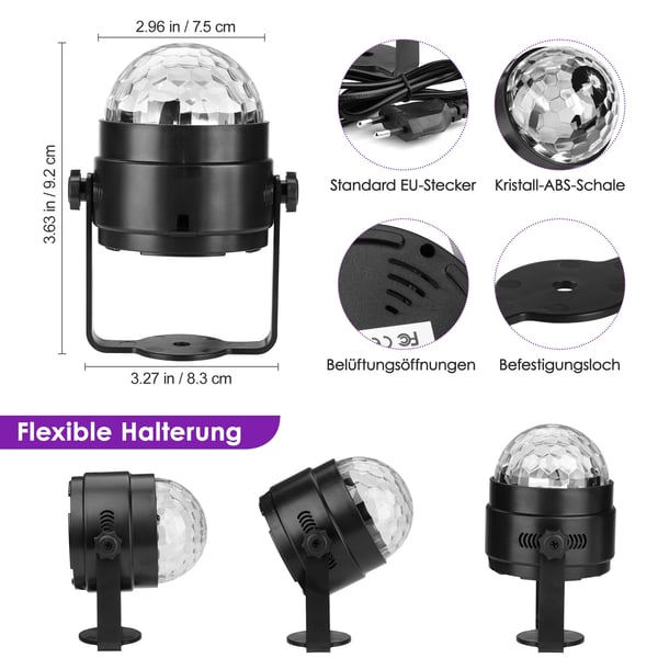 Disco Lys, 6W Effekt, 220V Spænding, 7 Farvekombinationer, 3 Aktiveringsmåder, Bærbart Design