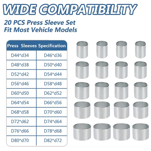 Automotive Bushing Værktøjssæt, Cr-V Stål, 28 Stykker, Udadgående Diameter 44mm til 82mm, Indadgående Diameter 34mm til 72mm