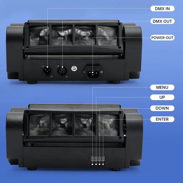 Bevægelseshovedlys, 80W Effekt, 28 cm Dimensioner, 540° Pan, 120° Tilt, 2000-82000 Lumen Flux