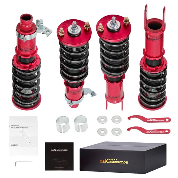 Coilovers, Justerbar højde 1-3 tommer, Længde 65 cm, Bredde 53 cm, Højde 23 cm, Vægt 21 kg