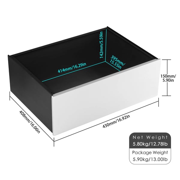 Förstärkarchassi, hållbar aluminiumkonstruktion, rymlig design, anpassningsbar uppsättning