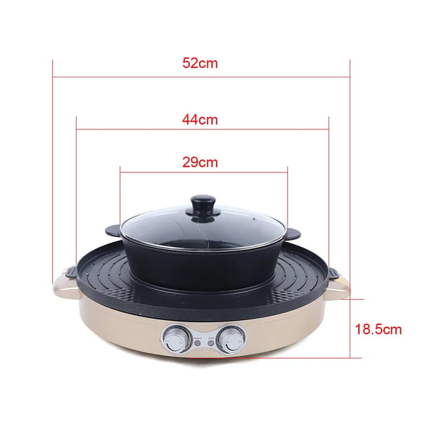 Hot Pot, 2200W Effekt, 220V Spænding, Samlet Diameter 44cm, Non-stick Belægning, Borddesign