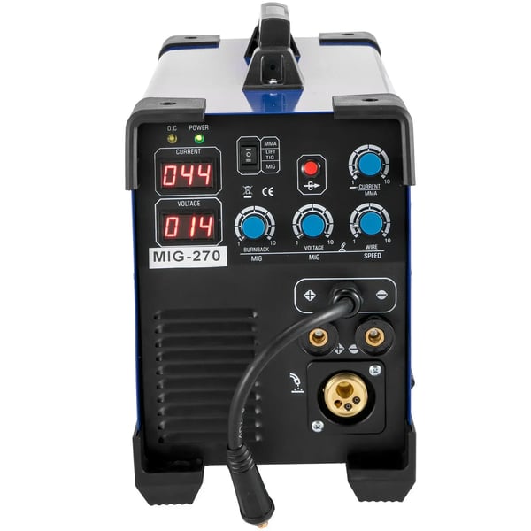 3-i-1 Svejsemaskine, MIG/MMA/TIG, 5,6 KVA Nominel Effekt, Strømområde 50-270 A, Indgangsspænding 110V/220V, Automatisk Trådmatning