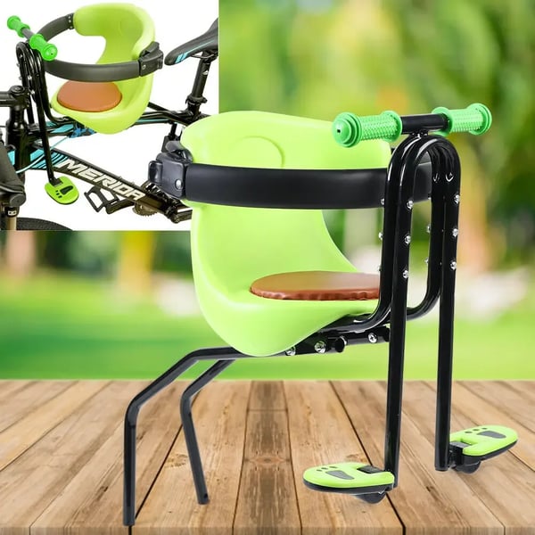 Frontmonteret børnesæde til cykel, stål og PP-konstruktion, 42 x 30 x 45 cm, understøtter op til 20 kg, vejer 2,8 kg