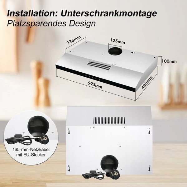 Extractorhuv, Touch Control, Rostfritt Stål Design,EU, Svart