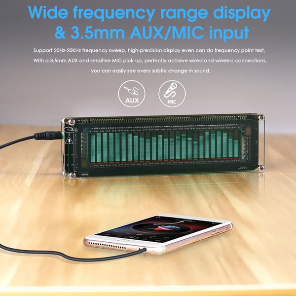Audio Spektrum Analyzer, VFD Skærm, Justerbare Indstillinger