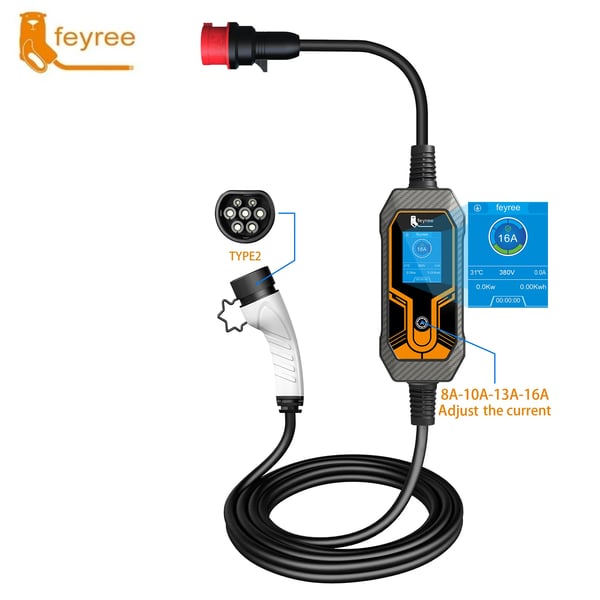 EV Bærbar Oplader, Høj Sikkerhed, Bred Kompatibilitet,11KW 16A 3 Fase, TYPE2