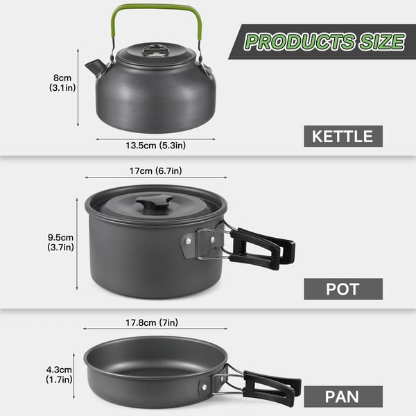 Camping Grydesæt, Højkvalitets aluminium, Gryde 3L, Pande 2L, Letvægts og bærbar, Miljøvenlige materialer