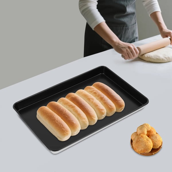 Kageplade, Aluminiumlegering, 60*40*4.6cm, Temperaturmodstand 250℃, Non-Stick Belægning, Sort