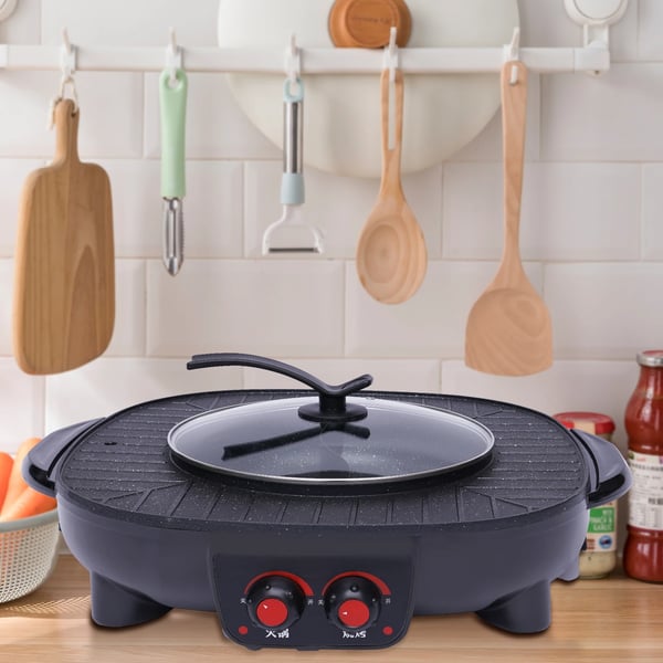 Elektrisk Grill & Hot Pot, 2000W Effekt, Non-Stick Overflade,sort