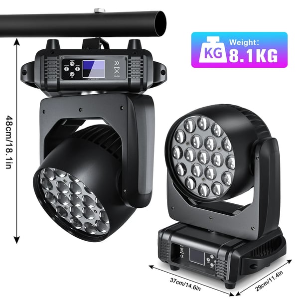 LED Moving Head Light, Høj Lysstyrke 15W RGBW, Fleksibel Zoomfunktion,1STK, EU stik
