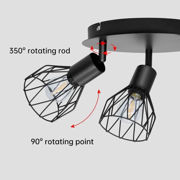 Loftlampe, 3-Lygt Drejelig Design, Industriel Stil,sort, Ingen pære