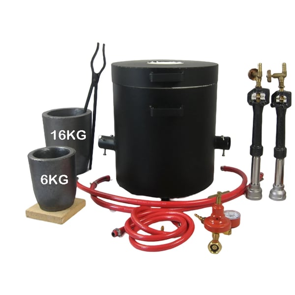 Metal Smelteovn Med 2 Smelter, til Smykkefremstilling, 16KG kapacitet, Egnet til Kobber og Messing, to brænder system, maks. temperatur 1300C