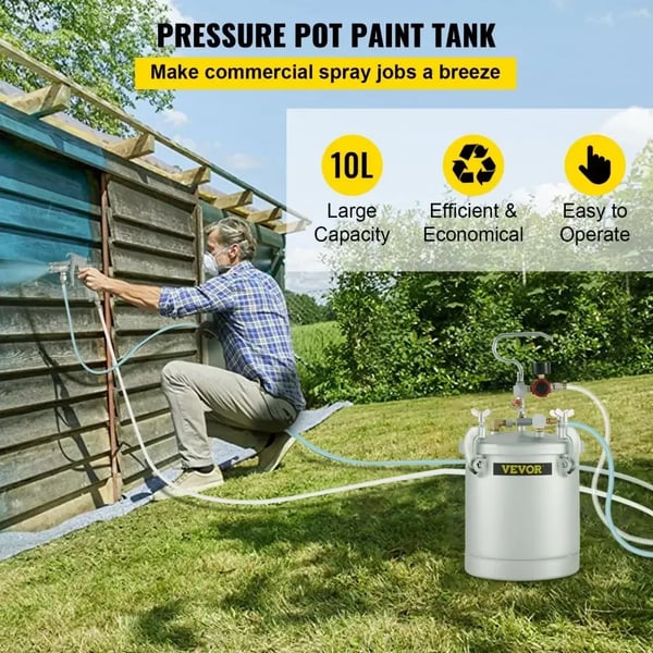 Trykfærgepotte, 10L kapacitet, solid kulstofstål, 45-60 PSI, 3 m slange, 3 mm dyse