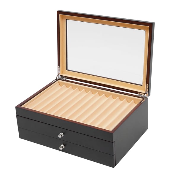 Pen Display Case, Plads til 34 Penne, Velourforet, Retro Design