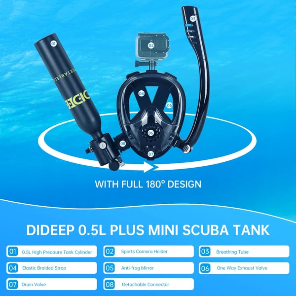 Mini Scuba Diving Tank, Op til 10 Minutters Dykker Tid, Bærbart Design,sort