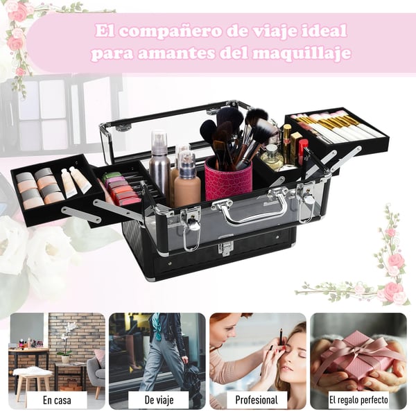 Makeup Organizer, Ingeniørtræ, Metal, 15,7" L x 11,8" B x 10,6" H, Flere niveauer, Nem at samle