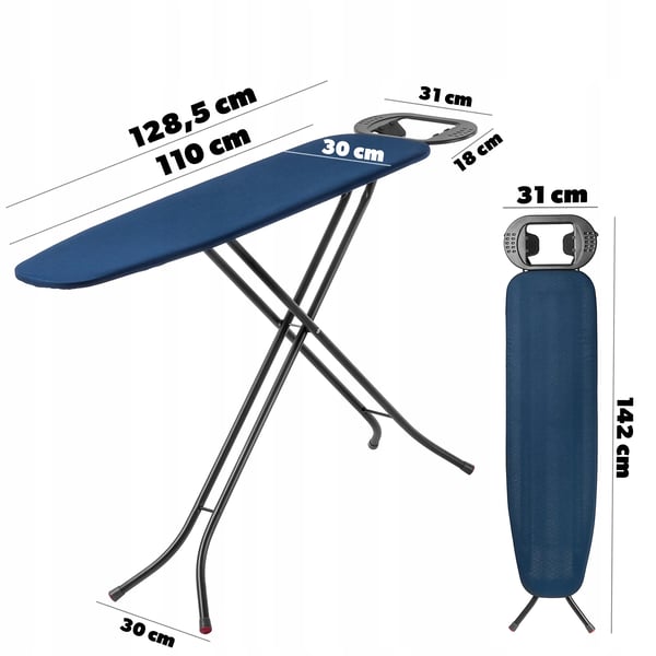 Strygebræt, 110 cm x 30 cm, Maksimal højde 90 cm, Justerbar højde, Stålramme, Bomuldsbetræk