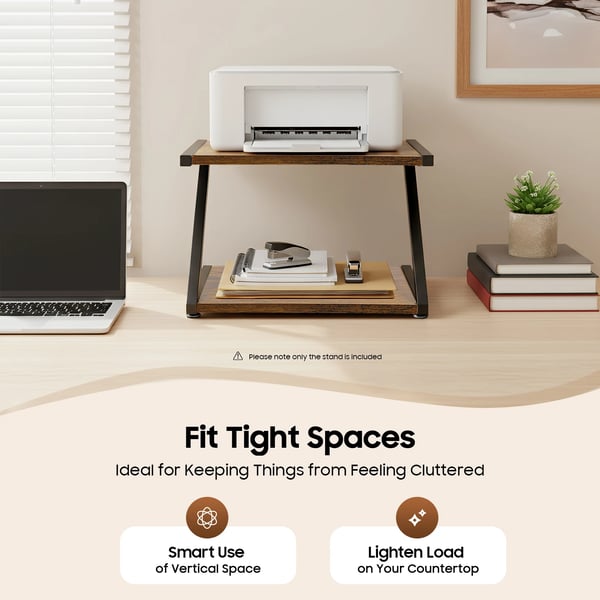 Printer Stand, Kulstofstål og MDF, 60 cm x 40 cm x 75 cm, 2 niveauer, Sort og Brun, Z-formet