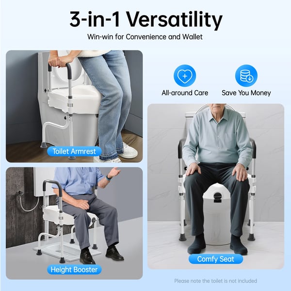 Toiletstolsforhøjer, Armlæn, 150 kg Kapacitet,HVID