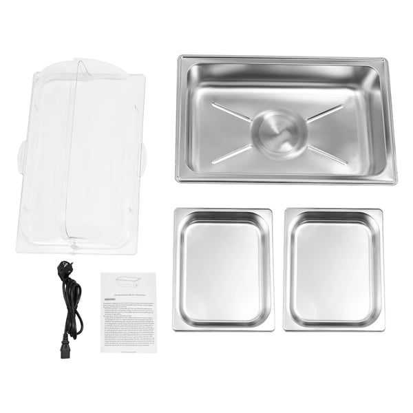 Elektrisk Chafing Dish, Rustfrit Stål Konstruktion, 2 Madpander,Sølv