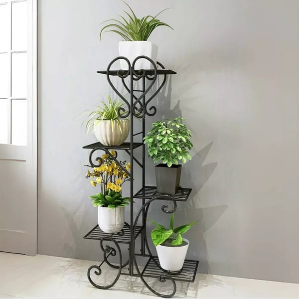 Metal Planteholder, 5-lags Design, Robust Jernkonstruktion,sort