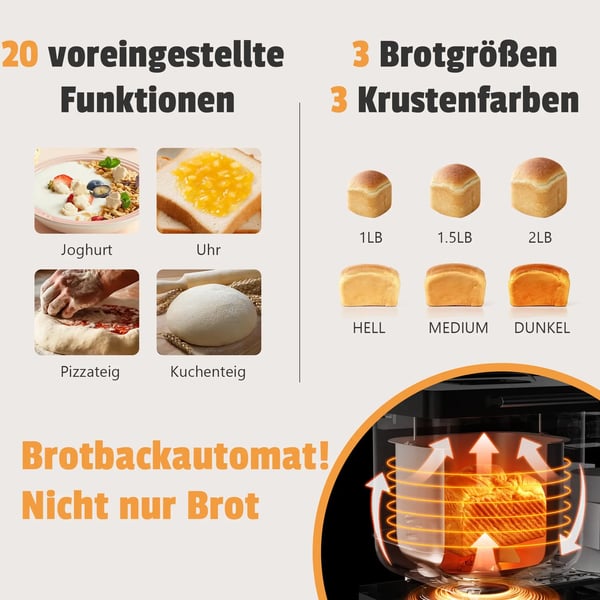 Brödmaskin, 20 Programfunktioner, 15-timmars Timer,VIT