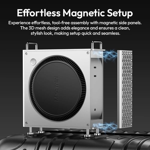 Mac Mini Beskyttelsessag, Aluminiumlegering, Magnetisk Sidefod, Sølv