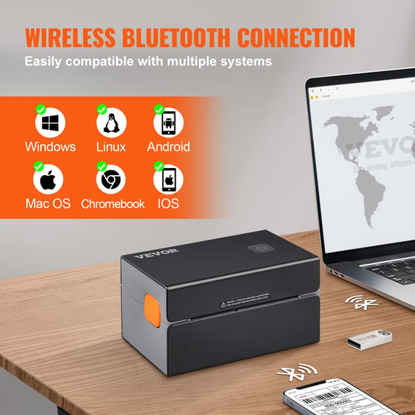 Termisk etikettskrivare, portabel, Bluetooth-anslutning, 300dpi Bluetooth