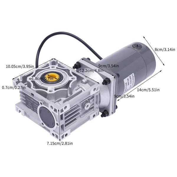 Växelmotor, Effekt 120W, Hastighet 1800RPM, Spänning DC 12V, Moment 3.66kg/cm, Dimensioner 9*14cm