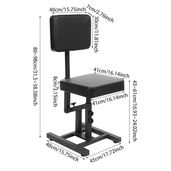 Barberstol, Justerbar Højde 43-61cm, Maksimal Belastning 100kg, Ryglænsvinkel 180°, Sædepolstring Størrelse 41*41*8cm, Ryglæn Størrelse 40*30*7cm