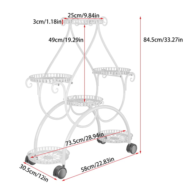 Planteholder, 6-lags design, rullende hjul,HVID