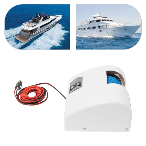 Elektrisk Ankerwinder, 12V Fjernbetjening, Vandtæt Design,hvid