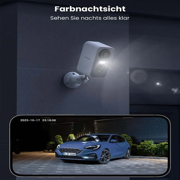 Sikkerhedskamera, 5MP, 5200mAh batteri, IP/netværk trådløs, dimensioner 136mm x 116mm x 65mm, understøtter 128GB lager