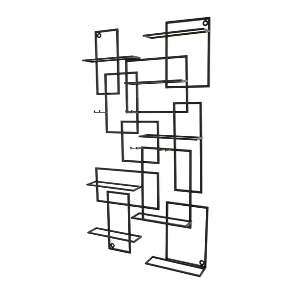 Viinipulloteline, seinälle asennettava, geometrinen muotoilu,musta