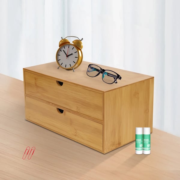 Opbevaringsboks, Dobbeltlag, Elegant Bambusdesign,Træfarve, M