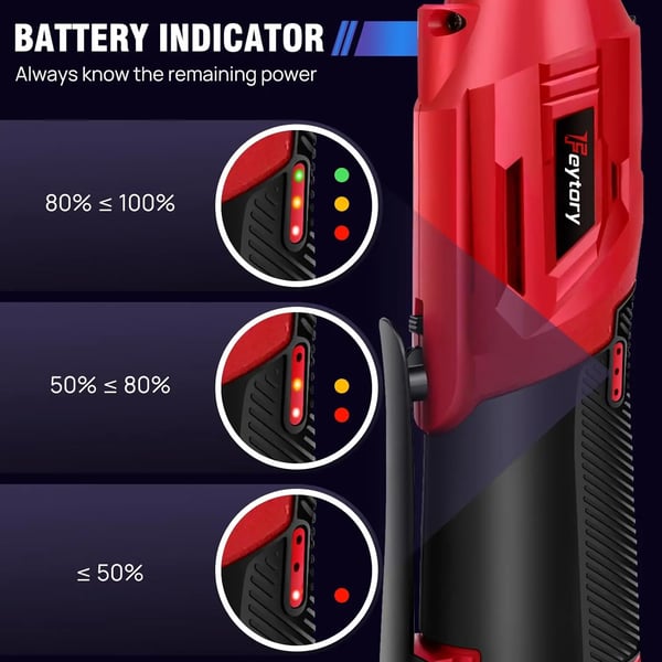 Trådløs elektrisk skraldenøgle, 300 RPM hastighed, 40 N·m moment, LED-lys, 3000 mAh batteri