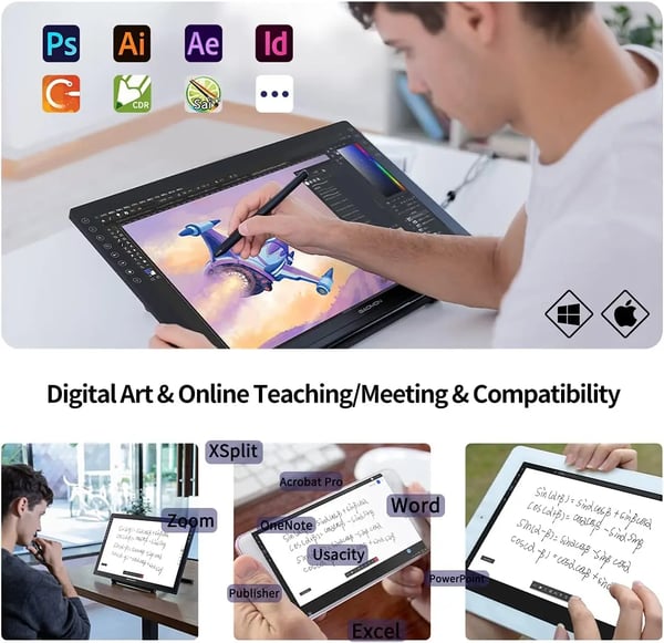 Digital Pen Display, Anti-Glare Fuldlaminering, 8 Touch Taster, ±60° Tilt Funktion