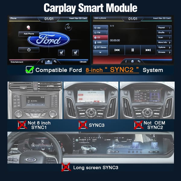 Trådlös Carplay-dekoder, Kompakt design, Sömlös integration,För Ford Sync2
