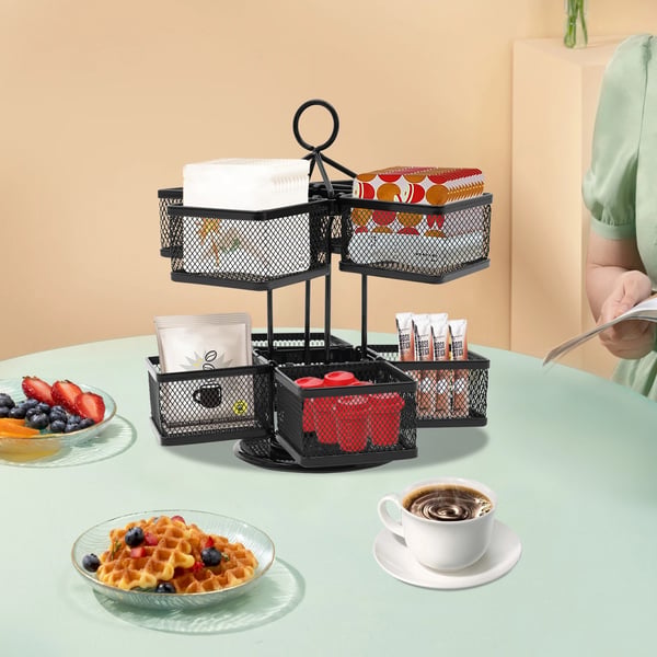 Teebag Organizer, 360° Drejbar, 8 Rum,sort, 2-lags