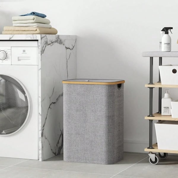 Vasketøjskurv, Slank Design, Aftagelig Sæk,GRÅ, 60L