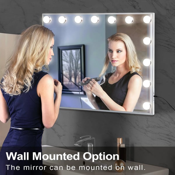 Makeup Spejl, 15 Dæmpbare LED-pærer, Berøringskontrol,5846USB-Hvid