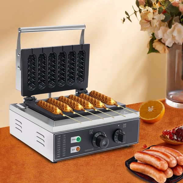1500W Vaffeljern, Bager 6 Vafler Samtidig, Non-Stick Overflade, Perfekt til Kommerciel Brug