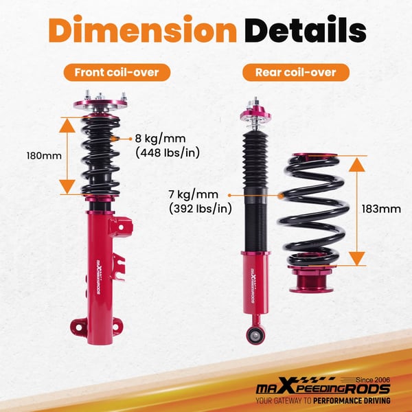 Coilover Stød Dæmper, Materiale: 55CrSi Stål, Vare Længde: 54 cm, Kompatibilitet: Til 3 Serie (E36) Køretøj, Justerbar Køre Højde: 1-3 tommer