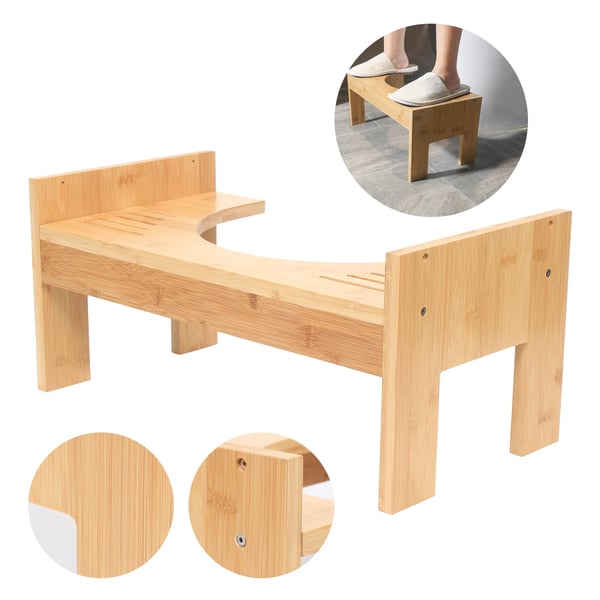 Bambustoiletstol, 48 cm x 29 cm x 3 cm, Maksimal belastning 80 kg, Justerbar højde 6 cm, Firkantet form, 1,7 kg nettovægt