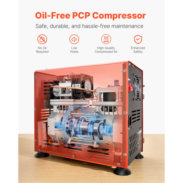 Luftkompressor, 800W, 4500 PSI / 30 MPa, Integreret ventilationskøling, Dobbelt trykdisplay, 8mm hurtigtilslutningsslange