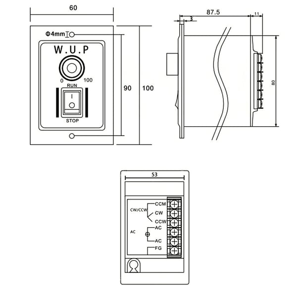 Induktionsmotor, 90W effekt, 220V vekselstrøm, 20K motorhastighedsforhold, akselstørrelse 1.2*2.8cm, dimensioner 16.5*9*9cm