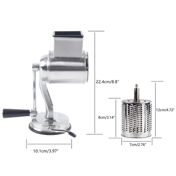 Rotary Grater, 5 Blade, Stærk Sugebase,Sølv