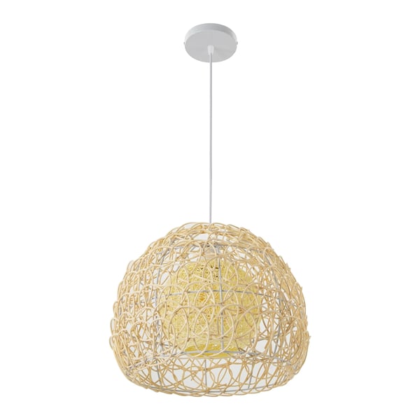 Pendellampe, Rattanmateriale, Fiskeskæl mønster, Justerbar højde,lys gul
